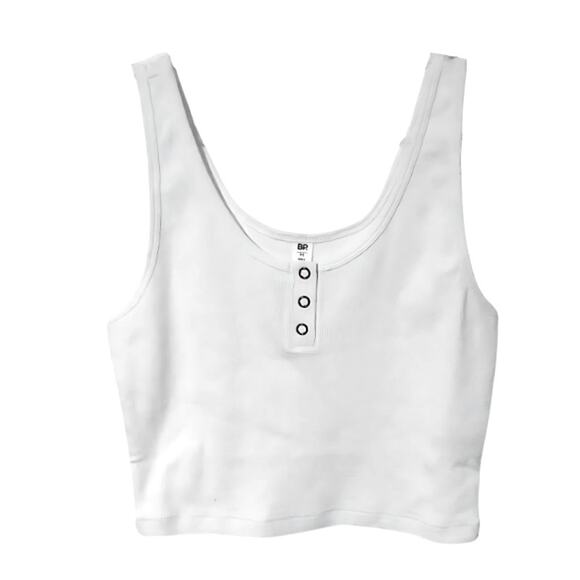 BP. Henley Crop Tank 3-Snap Button Ribbed Knit Fabric Sleeveless White S NWOT - Picture 1 of 10